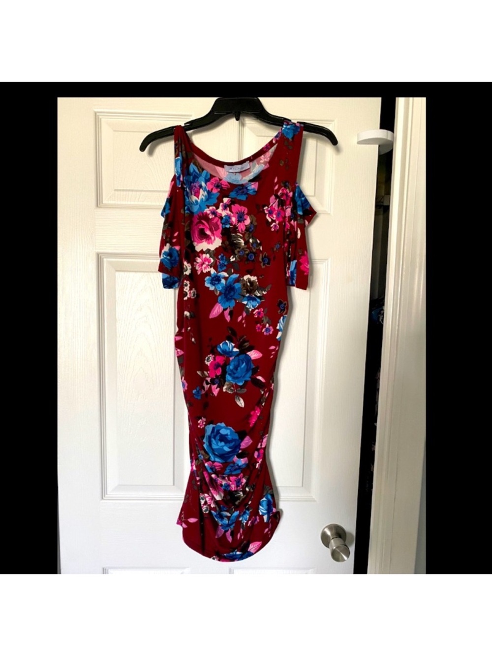 2 Floral Cold-Shoulder Maternity Midi Dresses